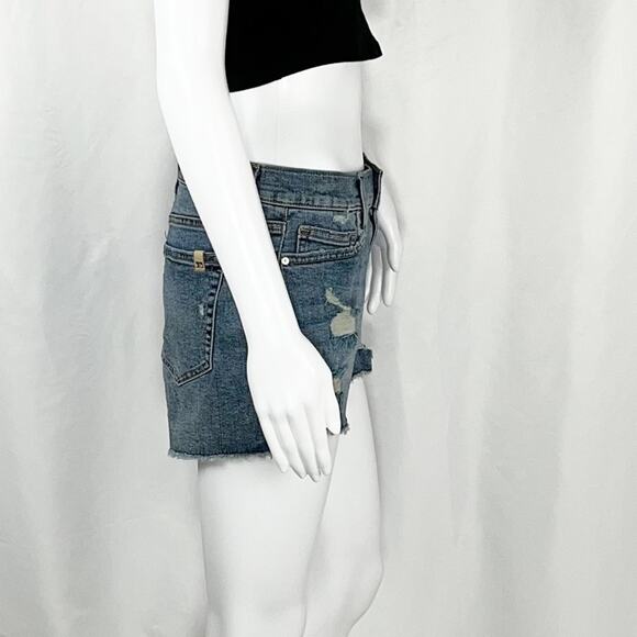 Joes Jeans Leandra Wash Rips Frayed Raw Hem Hi-Lo Side Vent Jean Shorts Sz27 NWT - Picture 9 of 11